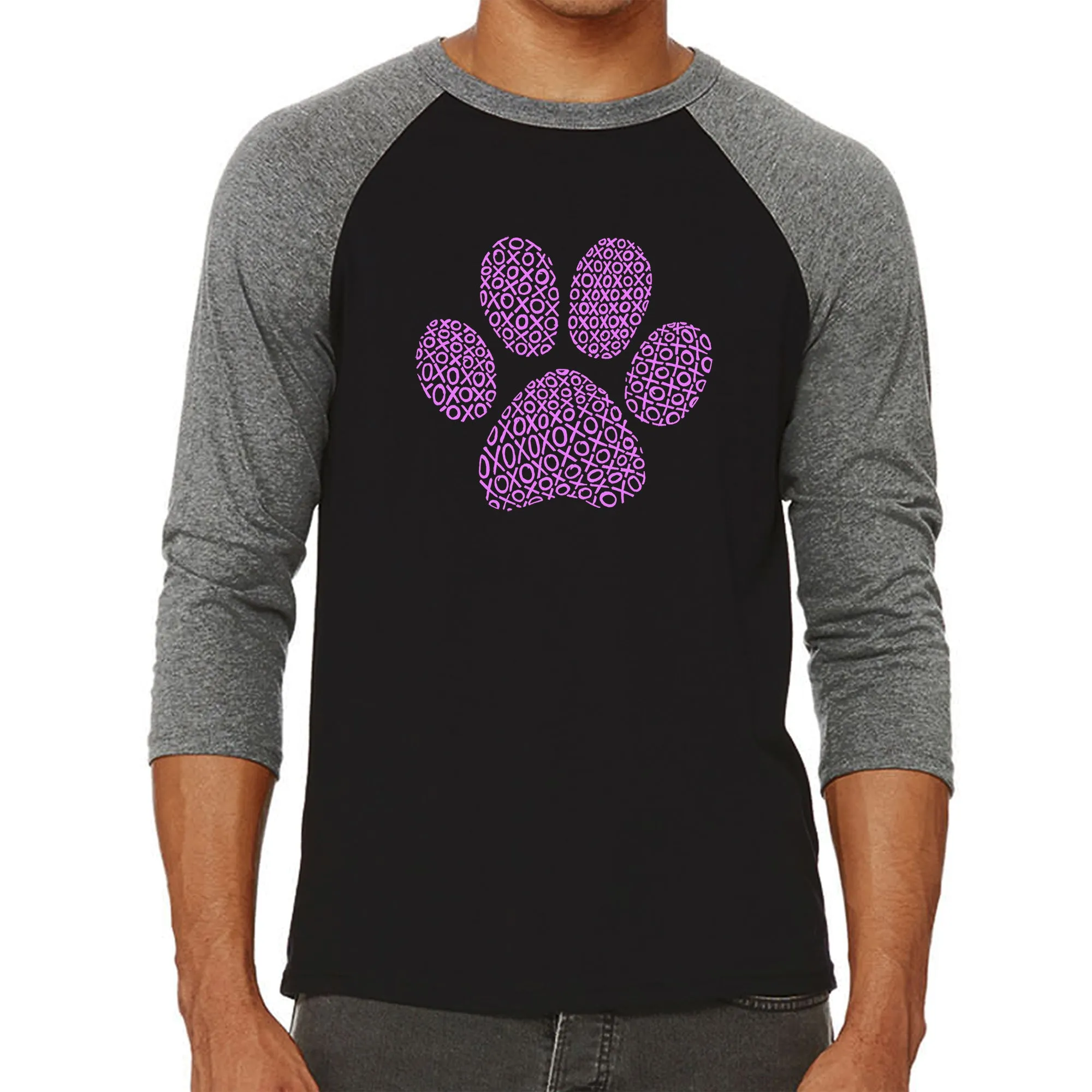 XOXO Dog Paw - Men's Raglan Baseball Word Art T-Shirt sold by LA Pop Art product image thumbnail 4