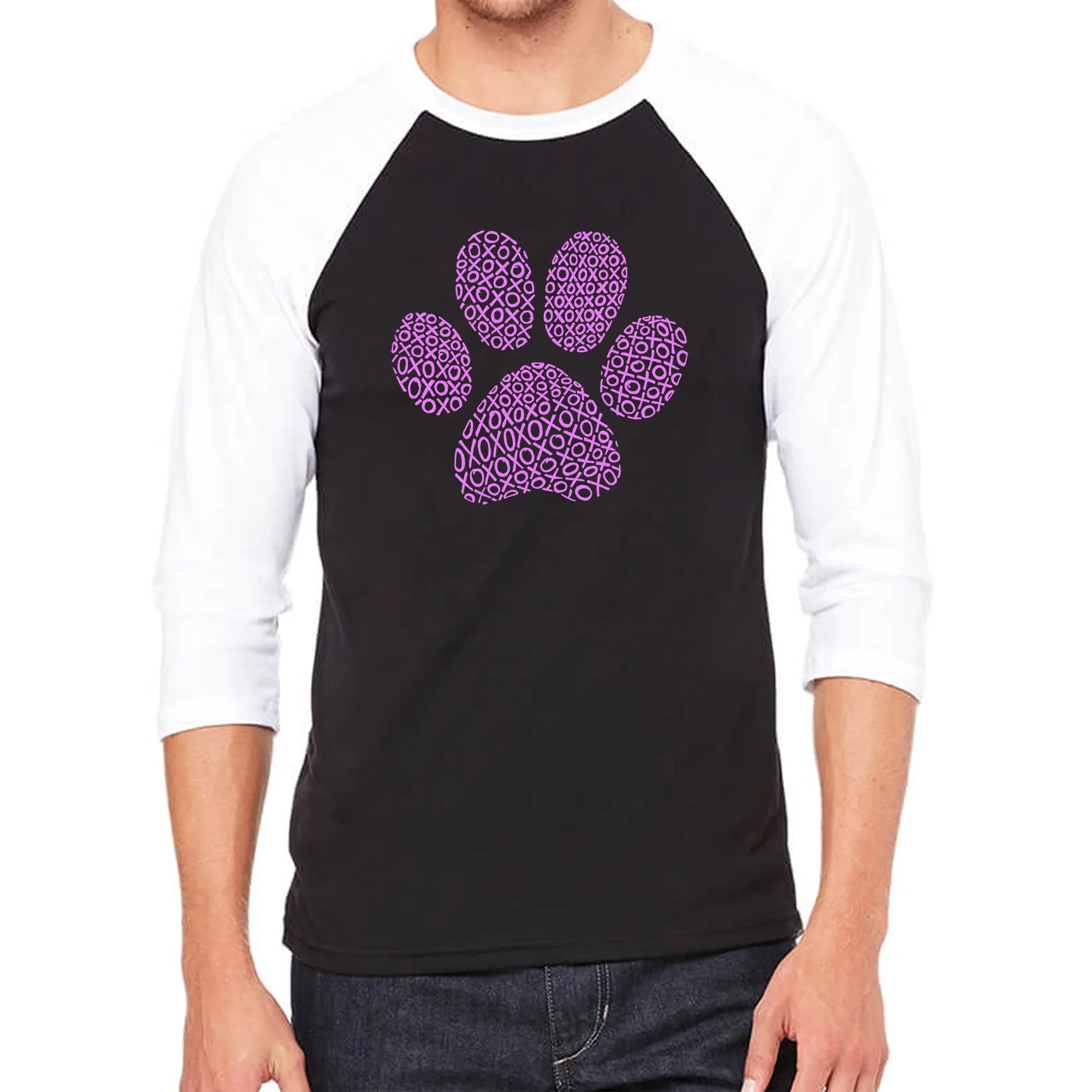 XOXO Dog Paw - Men's Raglan Baseball Word Art T-Shirt sold by LA Pop Art