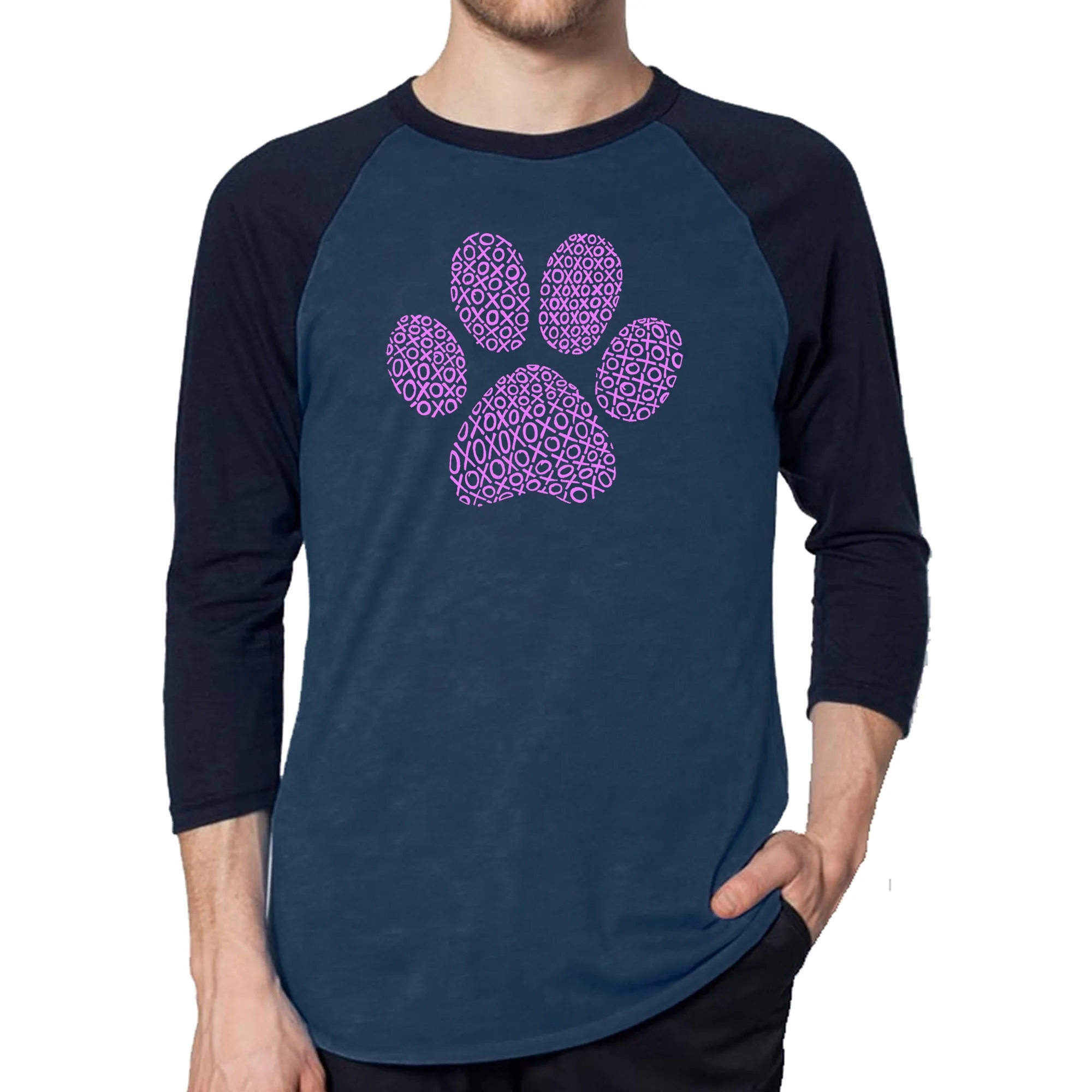 XOXO Dog Paw - Men's Raglan Baseball Word Art T-Shirt sold by LA Pop Art product image thumbnail 3