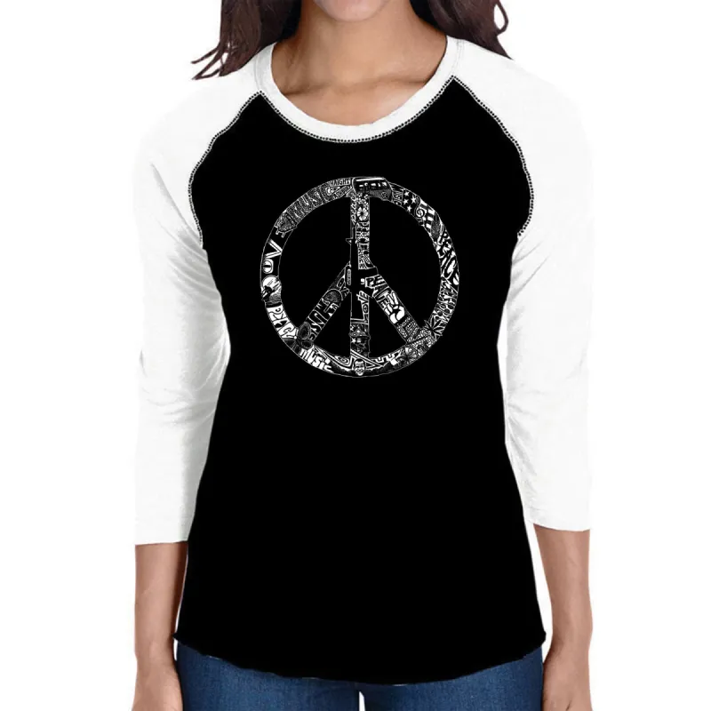 PEACE, LOVE, & MUSIC - Women's Raglan Baseball Word Art T-Shirt sold by LA Pop Art