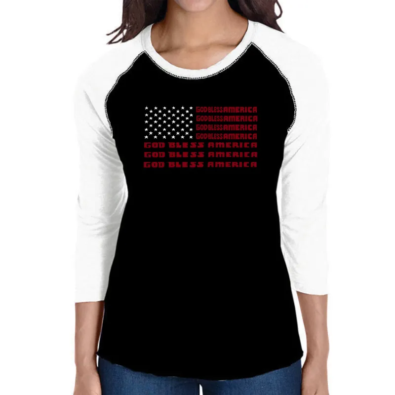God Bless America - Women's Raglan Baseball Word Art T-Shirt sold by LA Pop Art