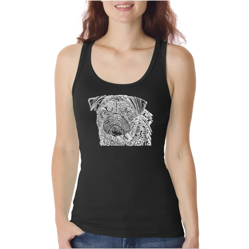 Pug Face  - Women's Word Art Tank Top sold by LA Pop Art