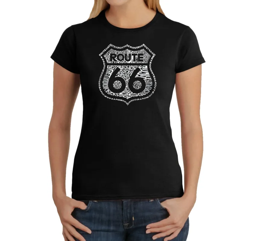 Get Your Kicks on Route 66 - Women's Word Art T-Shirt sold by LA Pop Art