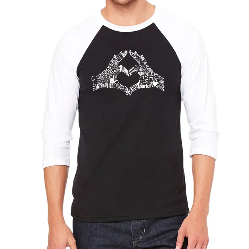 Finger Heart - Men's Raglan Baseball Word Art T-Shirt sold by LA Pop Art