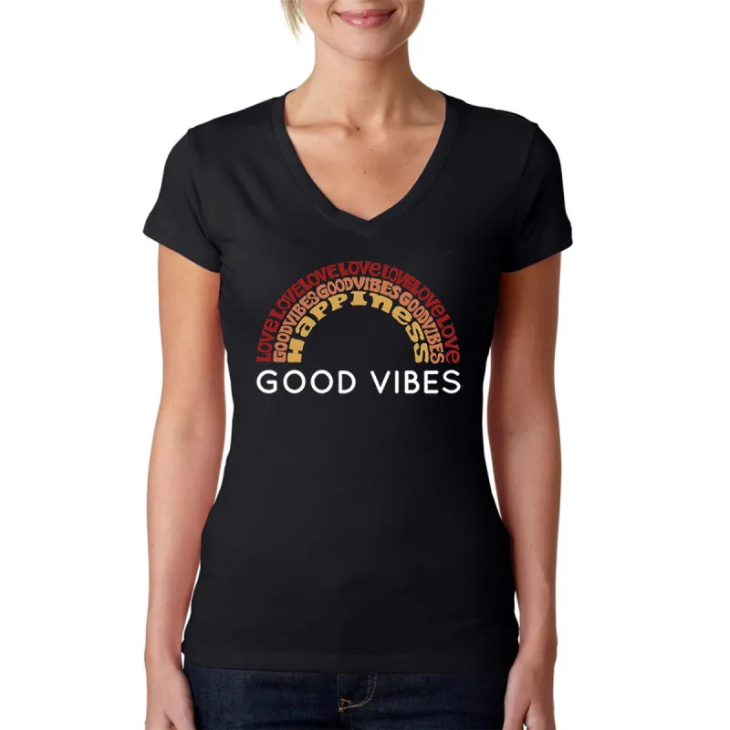 Good Vibes - Women's Word Art V-Neck T-Shirt sold by LA Pop Art