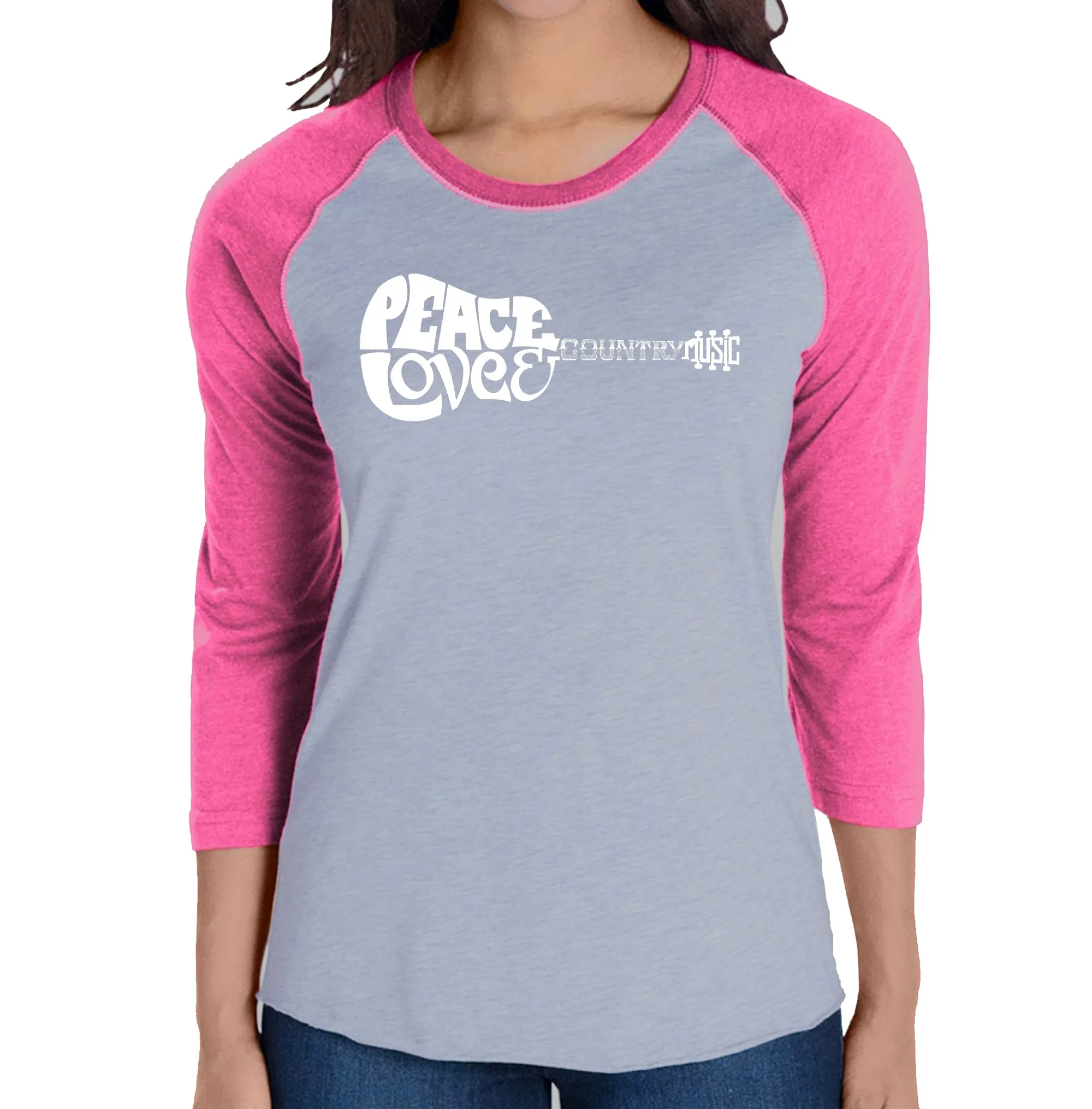 Peace Love Country - Women's Raglan Word Art T-Shirt sold by LA Pop Art product image thumbnail 3
