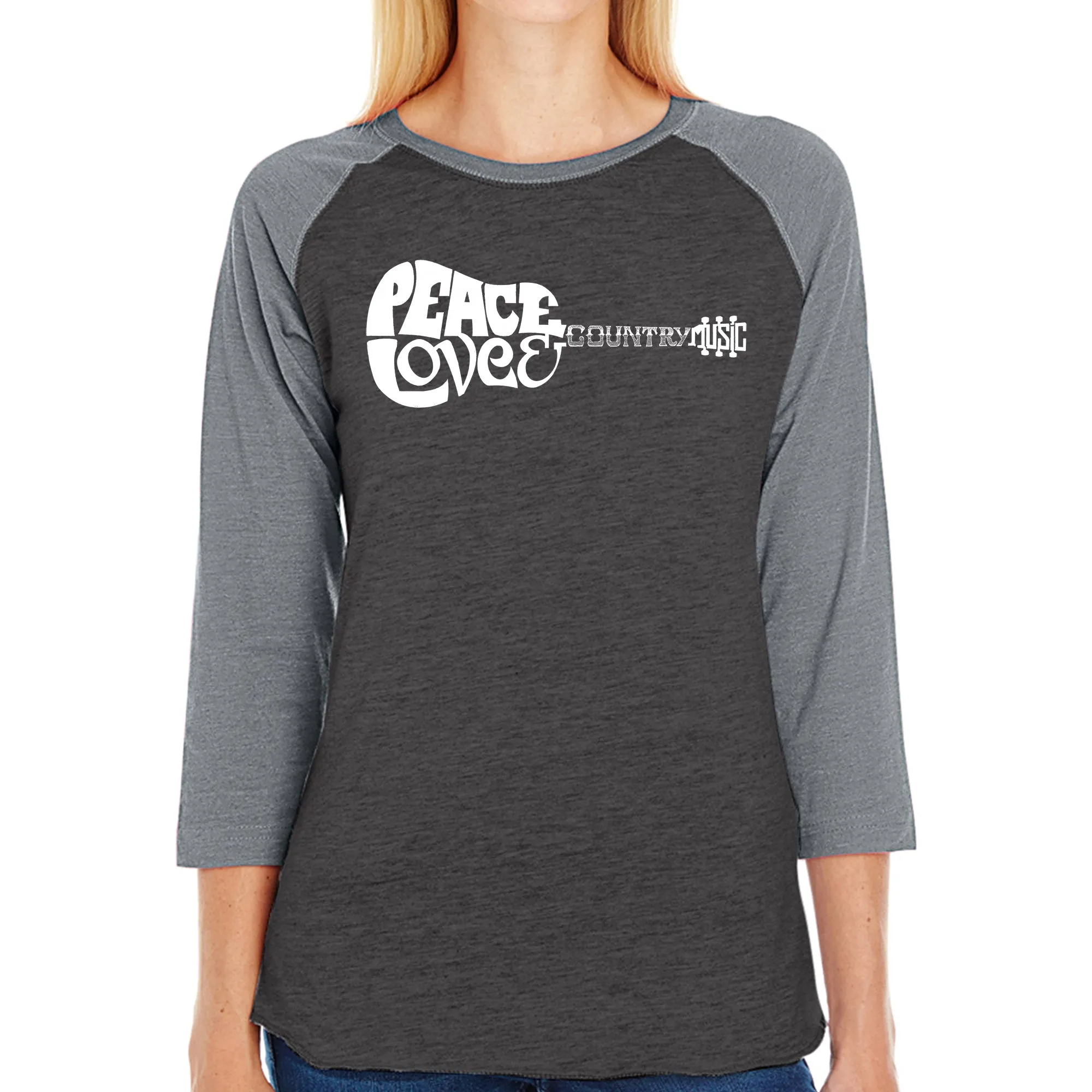 Peace Love Country - Women's Raglan Word Art T-Shirt sold by LA Pop Art product image thumbnail 4