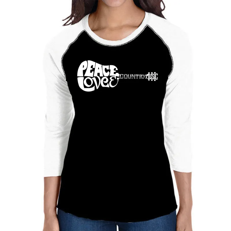 Peace Love Country  - Women's Raglan Word Art T-Shirt sold by LA Pop Art