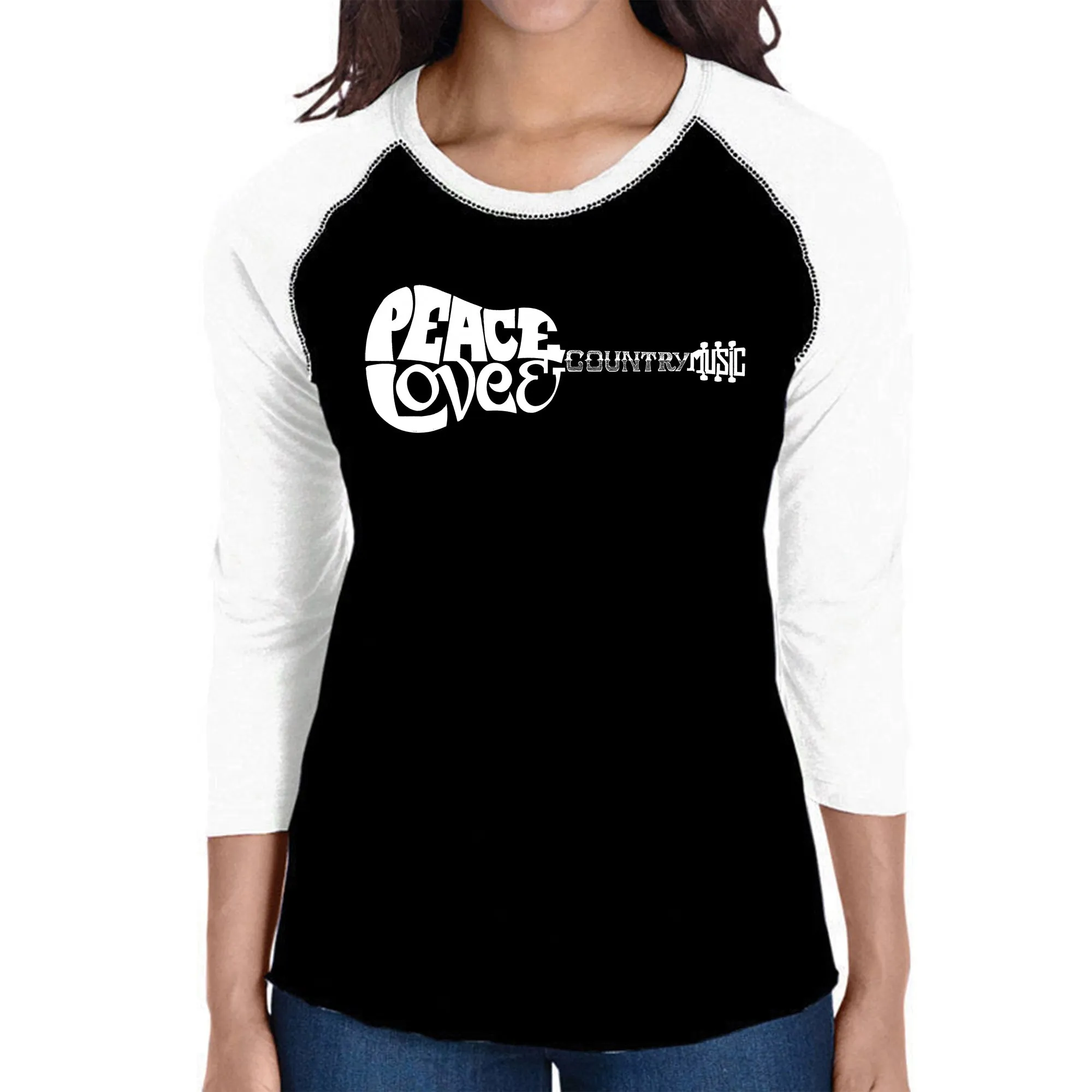 Peace Love Country - Women's Raglan Word Art T-Shirt sold by LA Pop Art