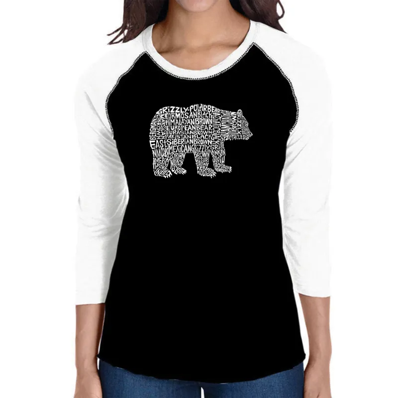 Bear Species - Women's Raglan Baseball Word Art T-Shirt sold by LA Pop Art