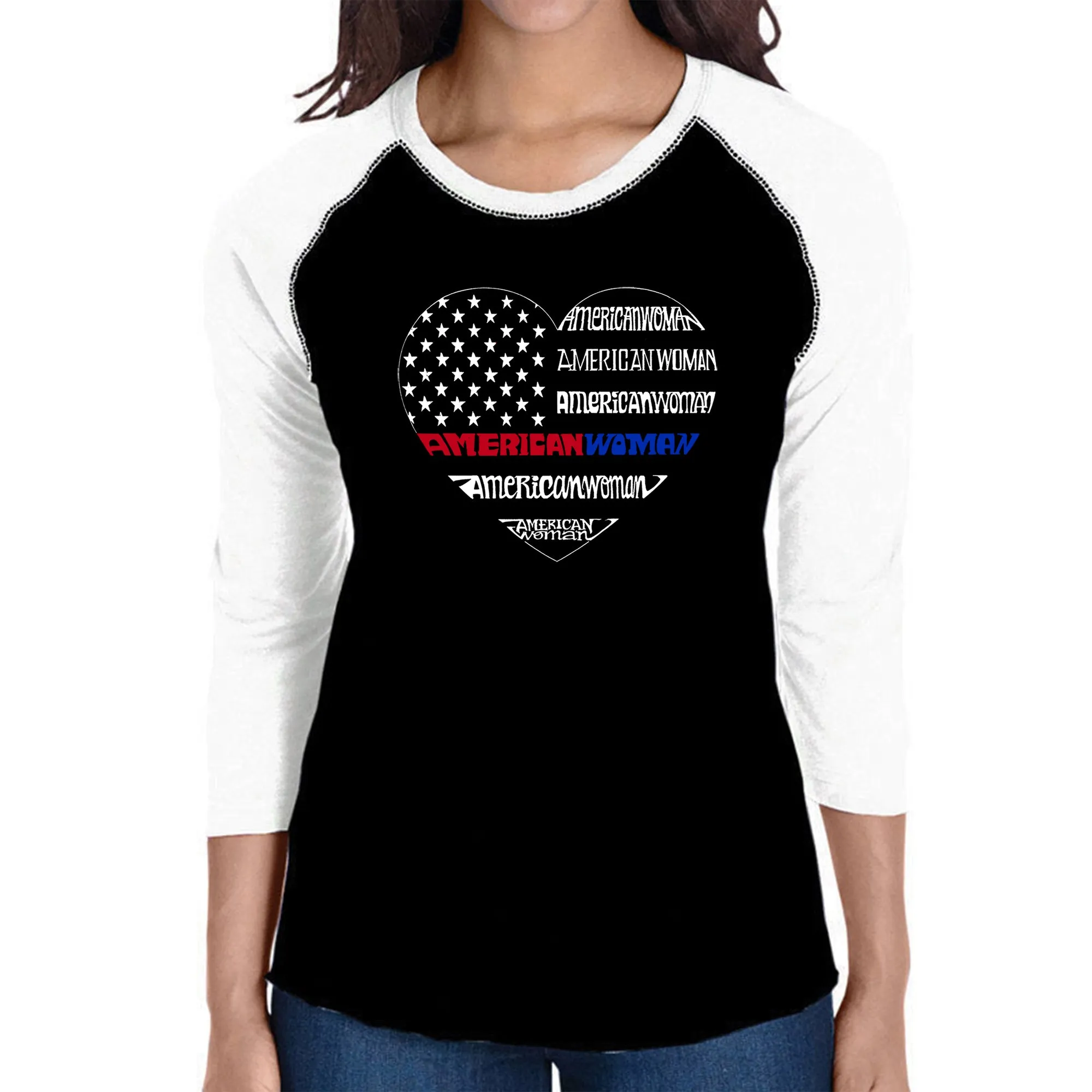 American Woman - Women's Raglan Word Art T-Shirt sold by LA Pop Art
