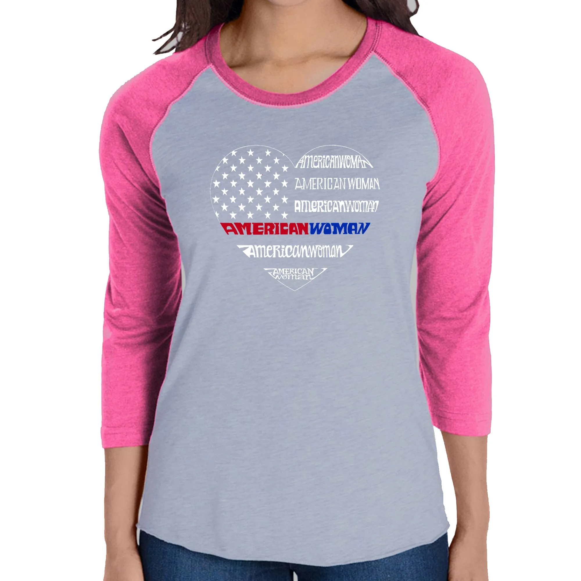 American Woman - Women's Raglan Word Art T-Shirt sold by LA Pop Art product image thumbnail 3