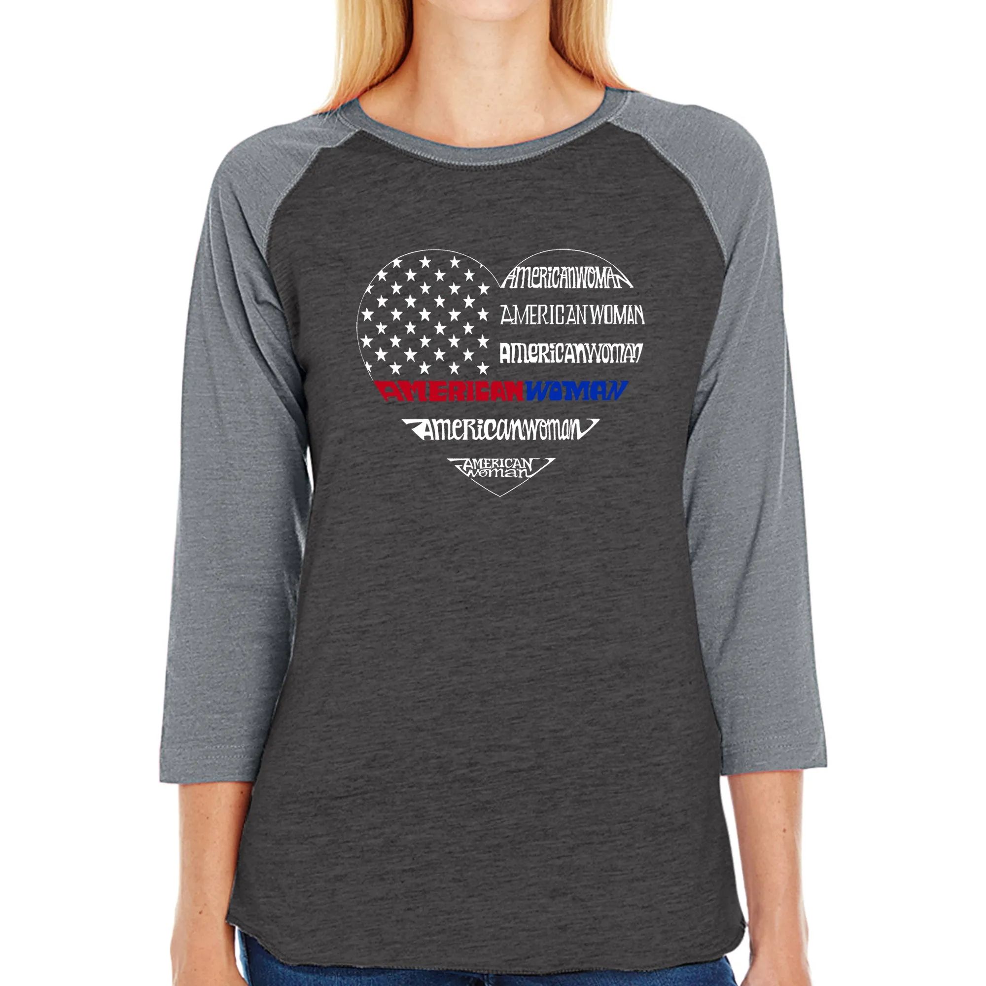 American Woman - Women's Raglan Word Art T-Shirt sold by LA Pop Art product image thumbnail 4