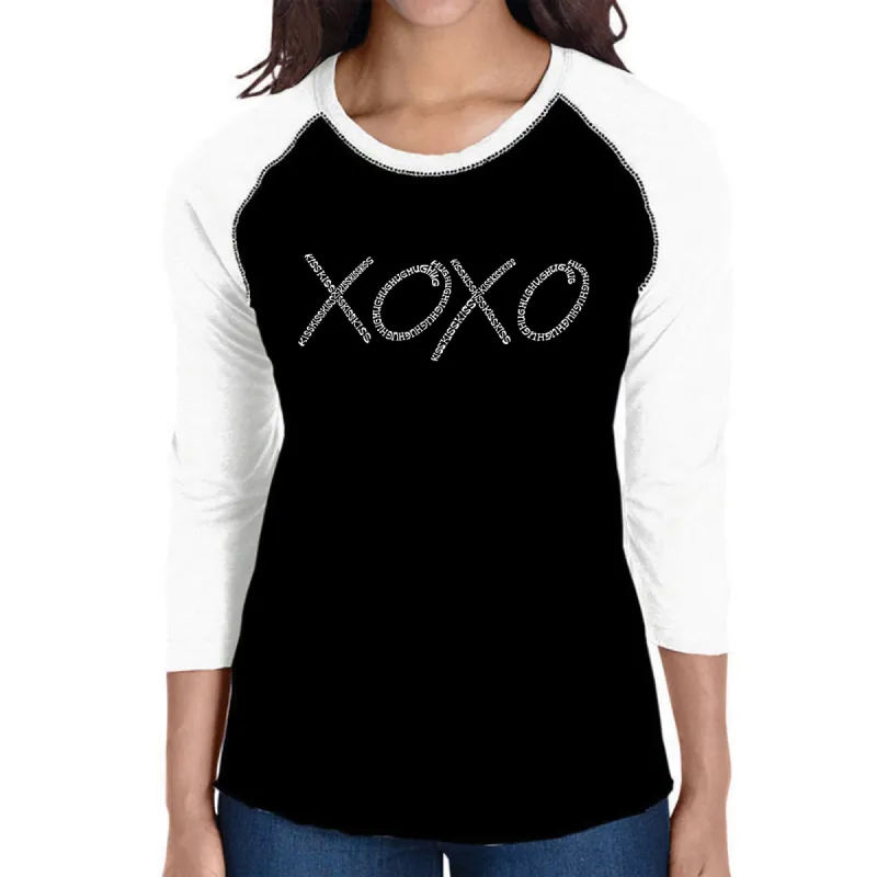 XOXO - Women's Raglan Baseball Word Art T-Shirt sold by LA Pop Art