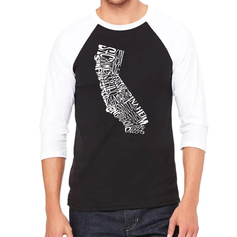 California State - Men's Raglan Baseball Word Art T-Shirt sold by LA Pop Art