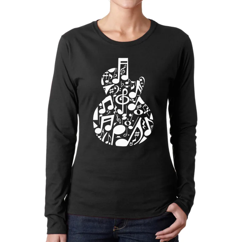 Music Notes Guitar - Women's Word Art Long Sleeve T-Shirt sold by LA Pop Art