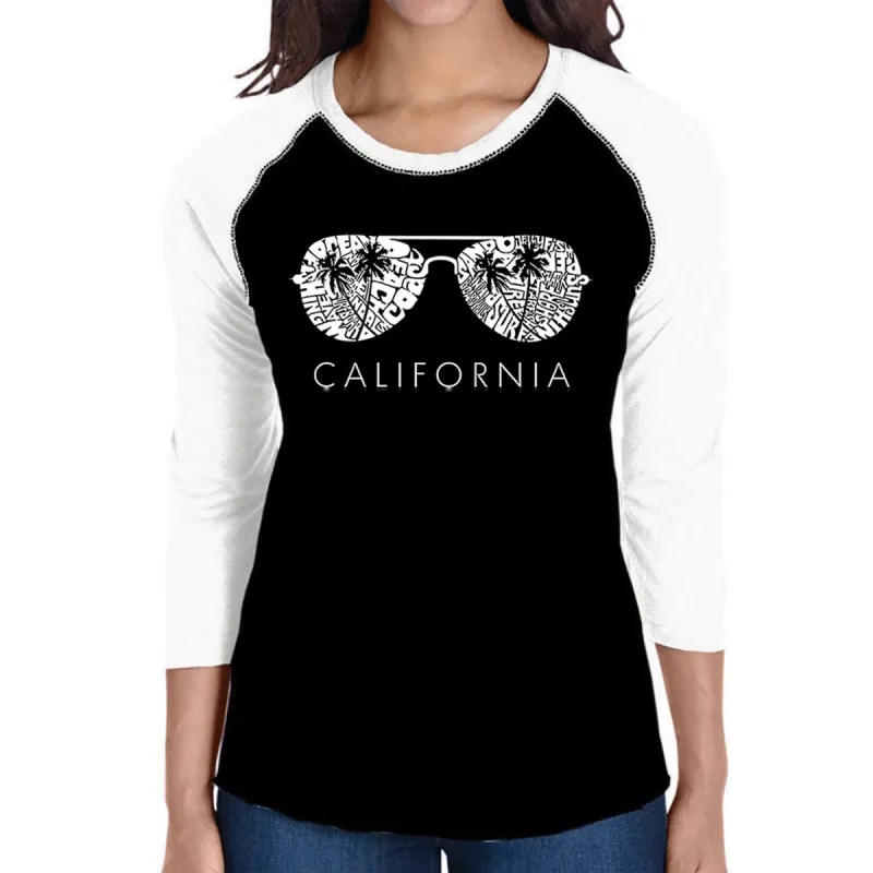 California Shades - Women's Raglan Baseball Word Art T-Shirt sold by LA Pop Art
