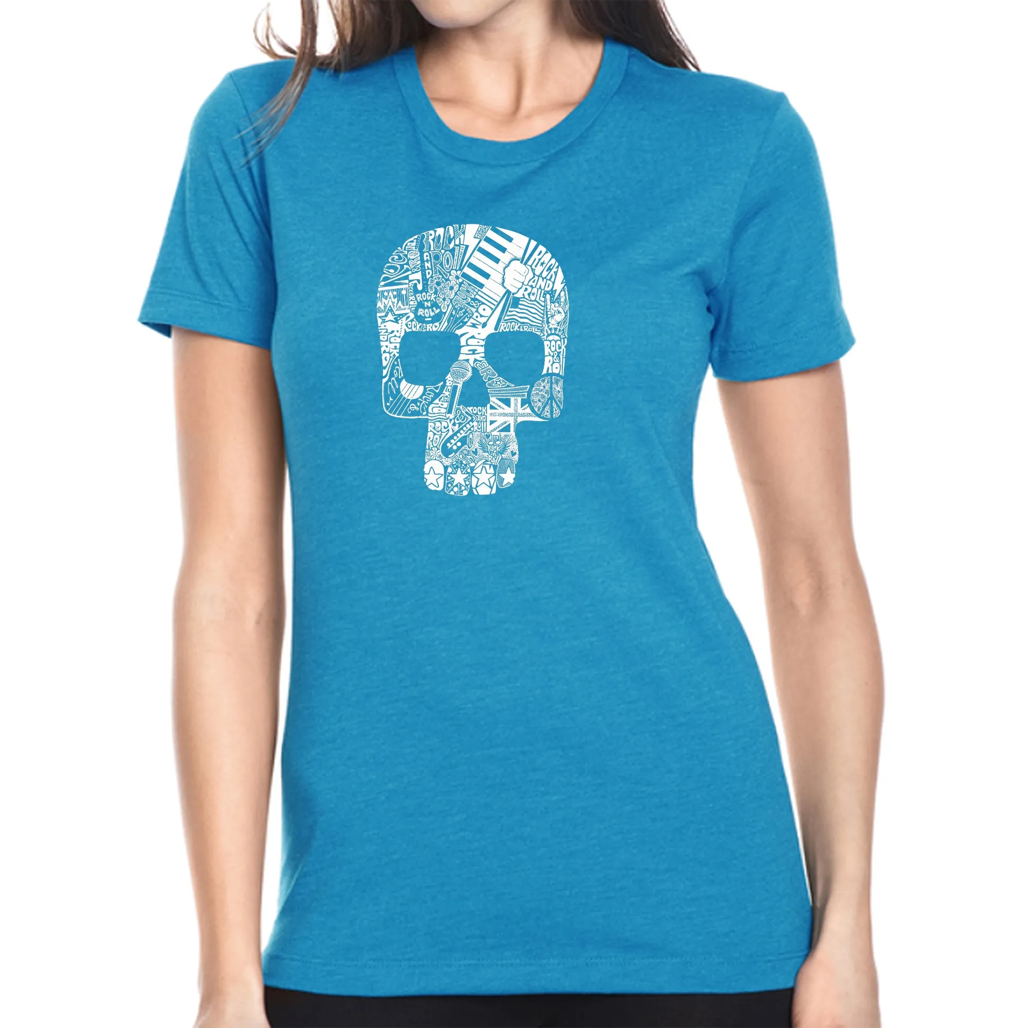 Rock n Roll Skull - Women's Premium Blend Word Art T-Shirt sold by LA Pop Art product image thumbnail 4