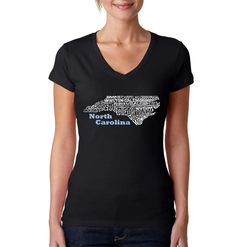 North Carolina - Women's Word Art V-Neck T-Shirt sold by LA Pop Art