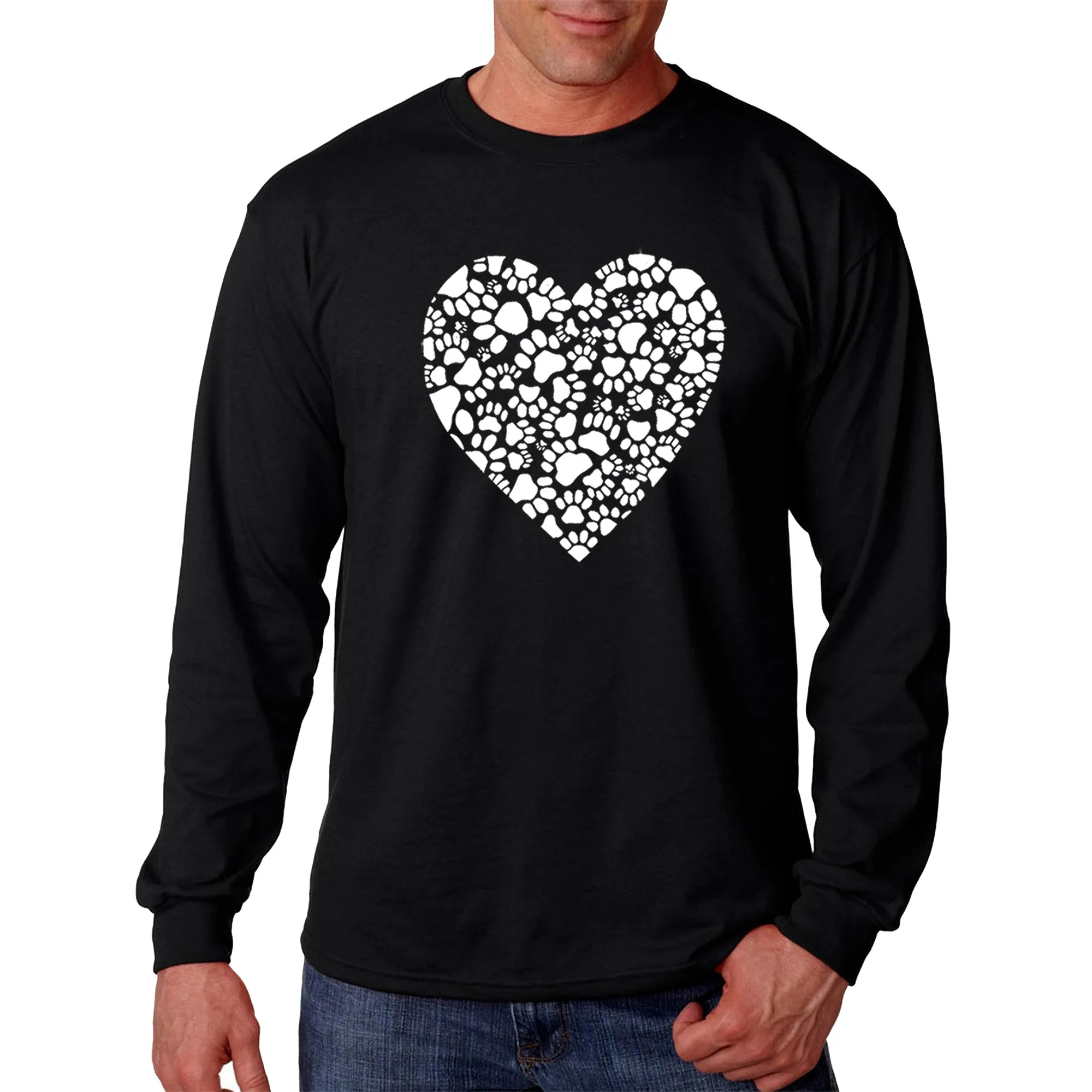 Paw Prints Heart - Men's Word Art Long Sleeve T-Shirt sold by LA Pop Art