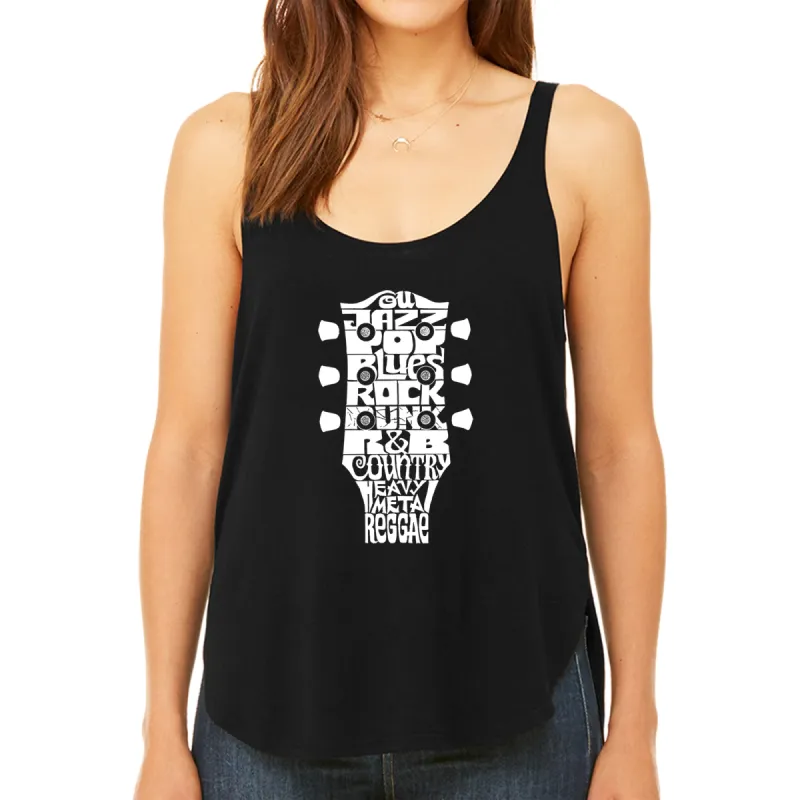 Guitar Head Music Genres  - Women's Premium Word Art Flowy Tank Top sold by LA Pop Art