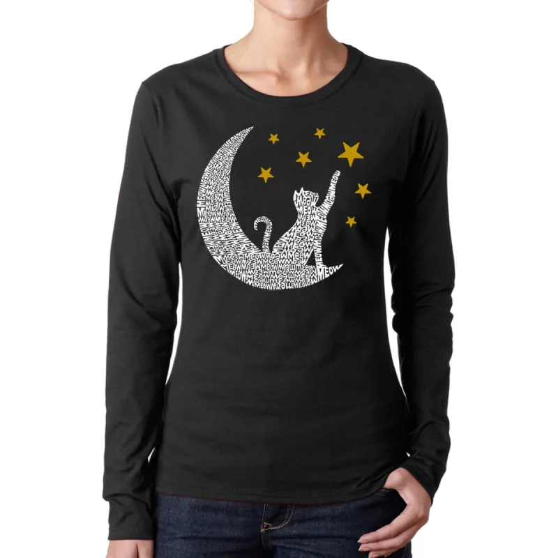 Cat Moon - Women's Word Art Long Sleeve T-Shirt sold by LA Pop Art