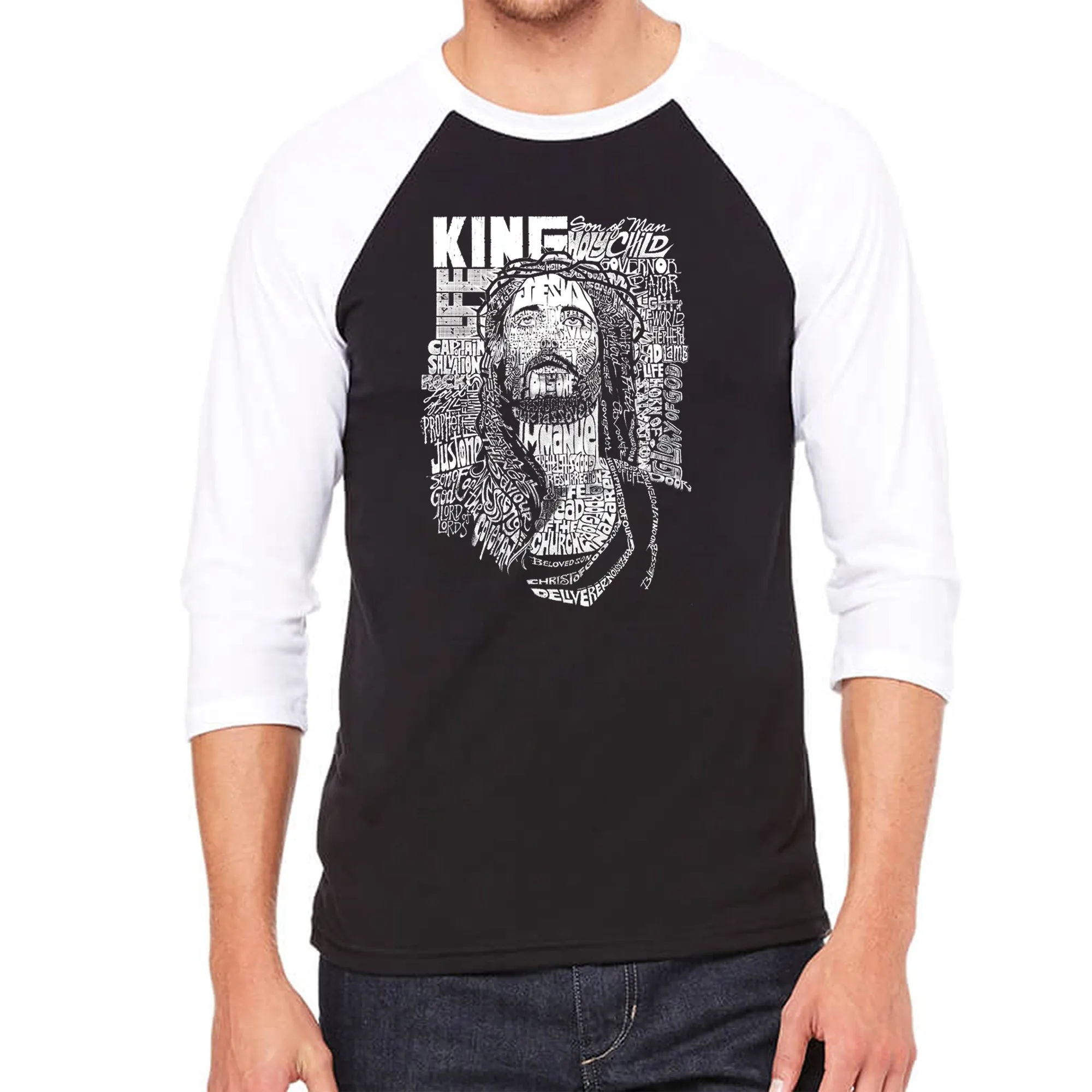 JESUS - Men's Raglan Baseball Word Art T-Shirt sold by LA Pop Art