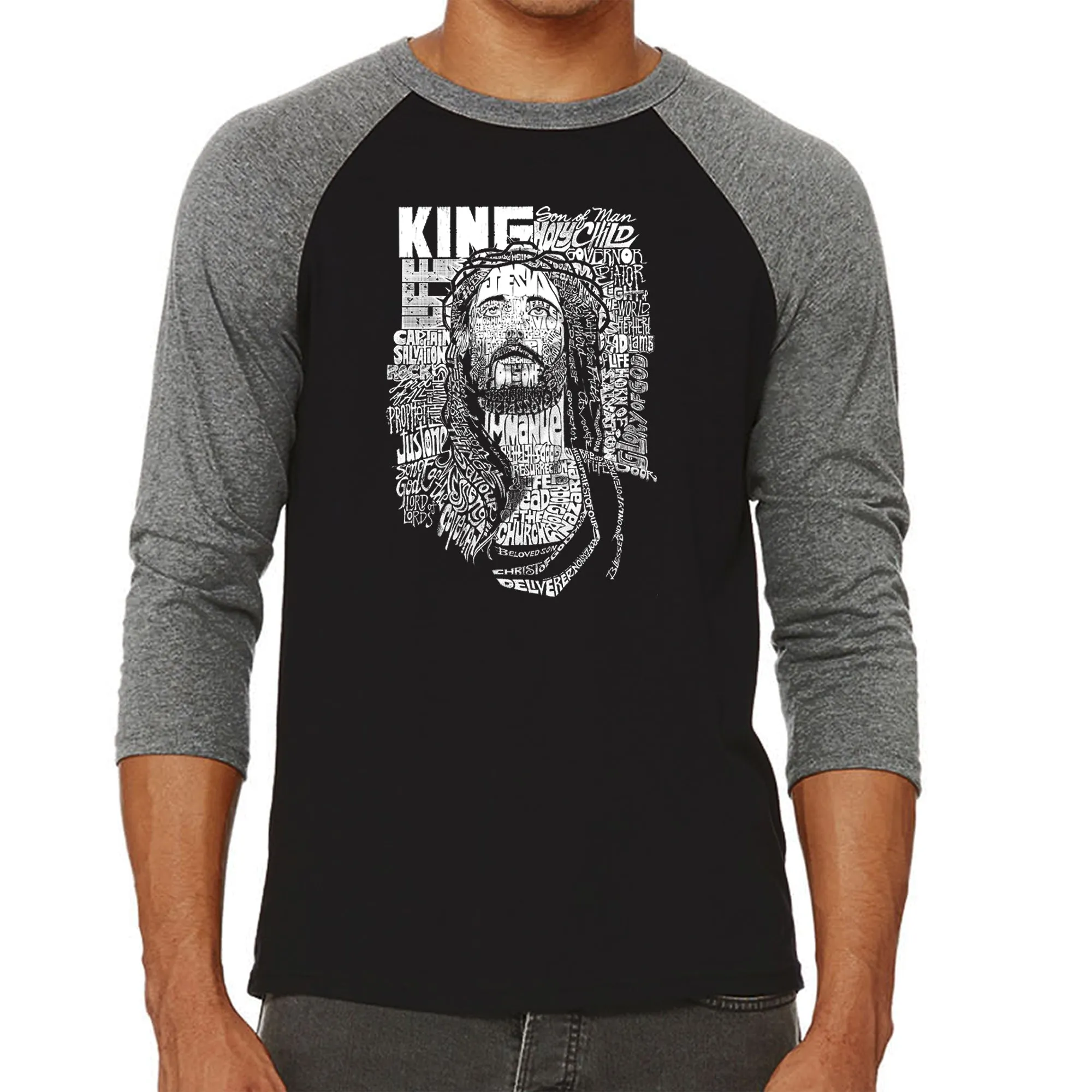 JESUS - Men's Raglan Baseball Word Art T-Shirt sold by LA Pop Art product image thumbnail 4