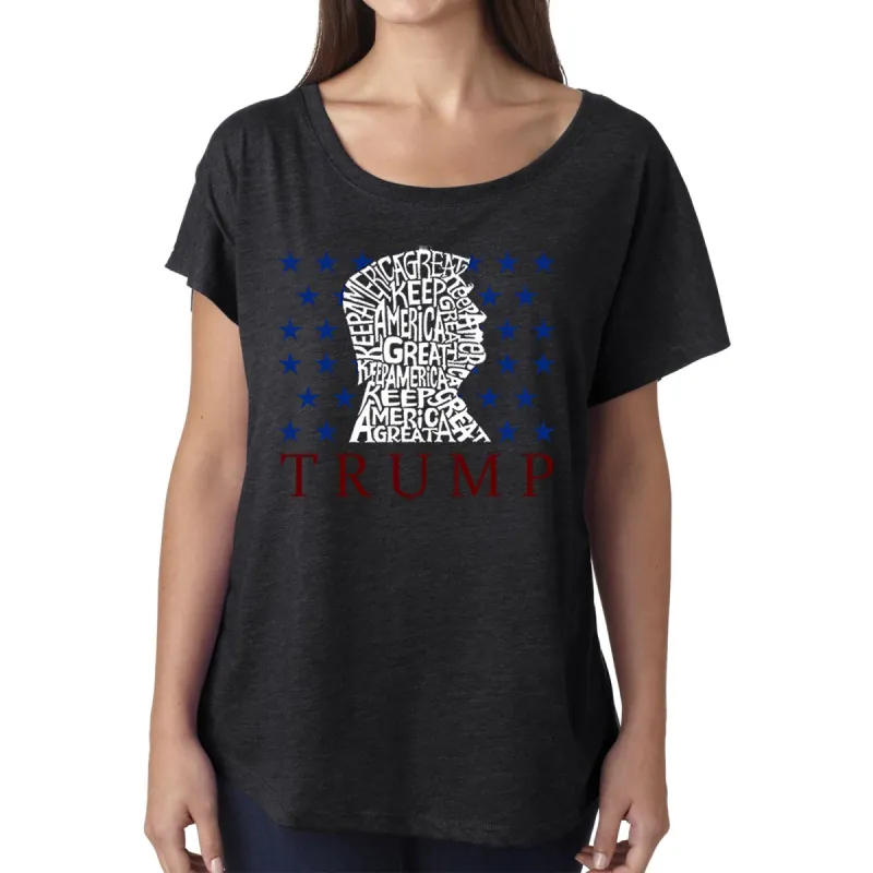 LA Pop Art Women's Dolman Cut Word Art Shirt - Keep America Great sold by LA Pop Art