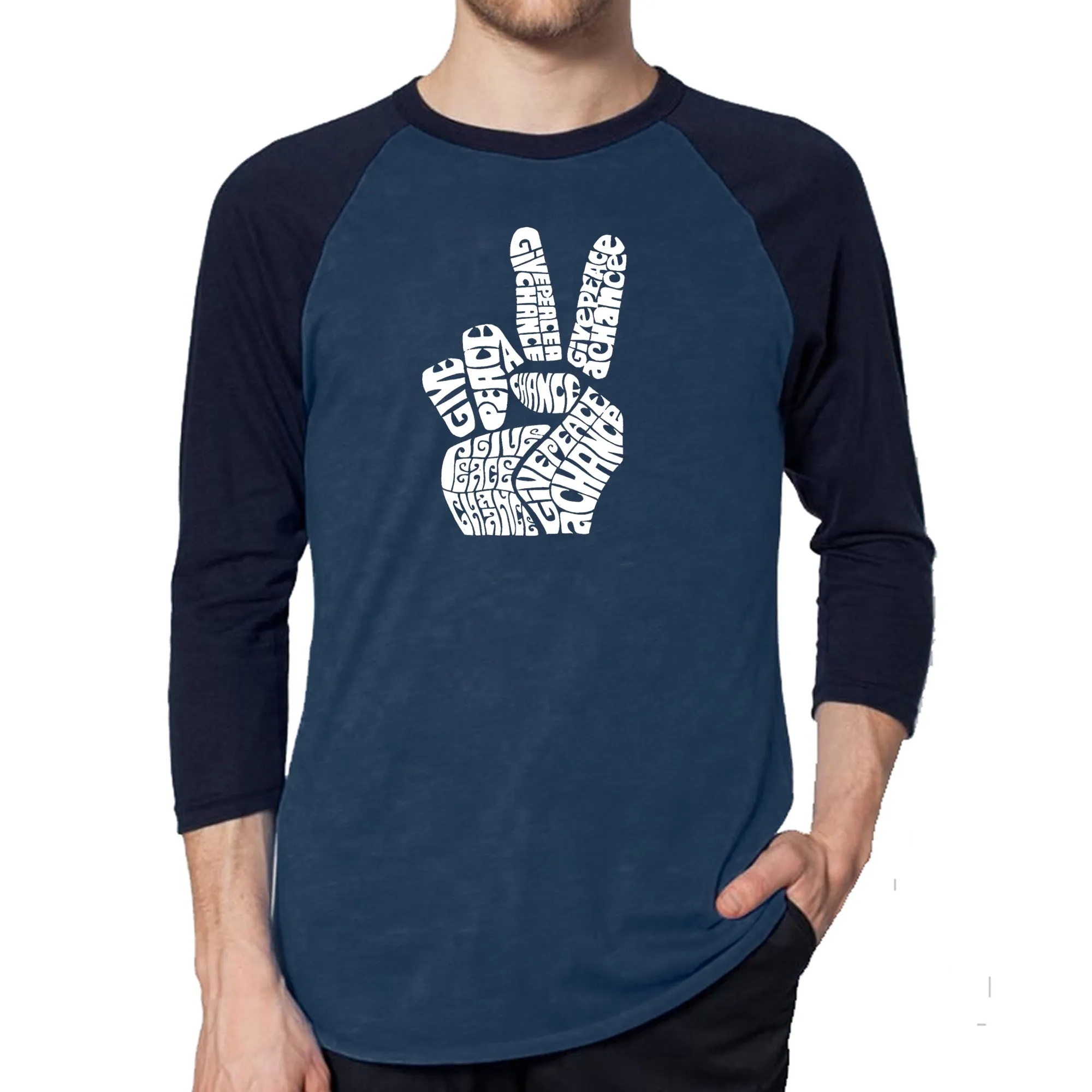 PEACE FINGERS - Men's Raglan Baseball Word Art T-Shirt sold by LA Pop Art product image thumbnail 3