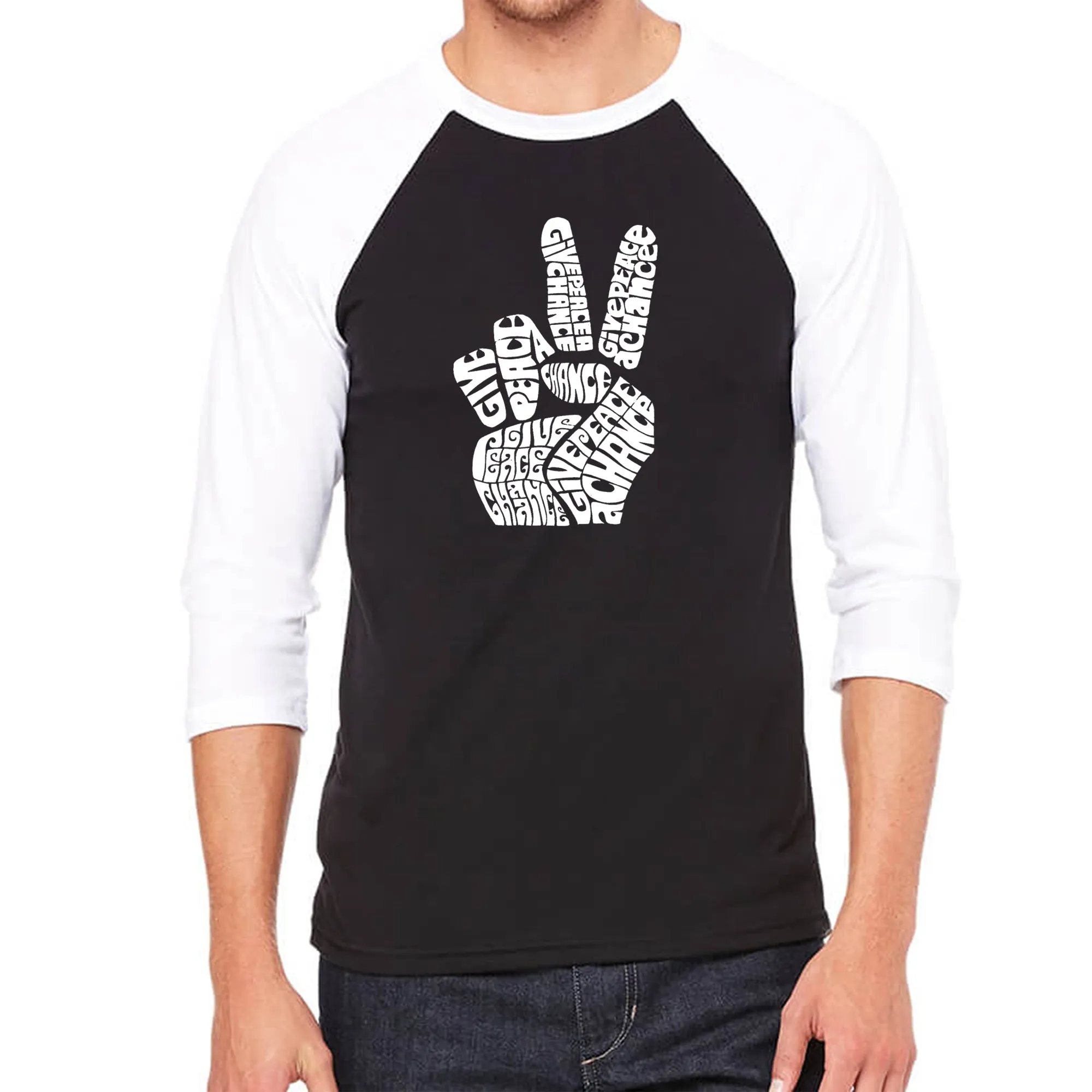 PEACE FINGERS - Men's Raglan Baseball Word Art T-Shirt sold by LA Pop Art