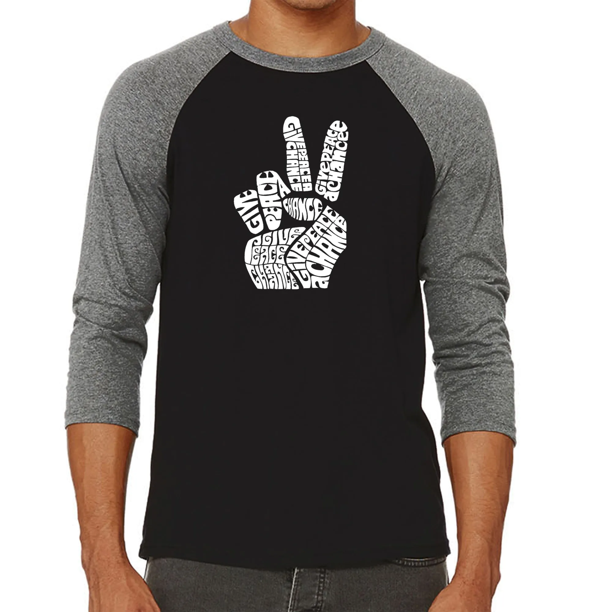 PEACE FINGERS - Men's Raglan Baseball Word Art T-Shirt sold by LA Pop Art product image thumbnail 4