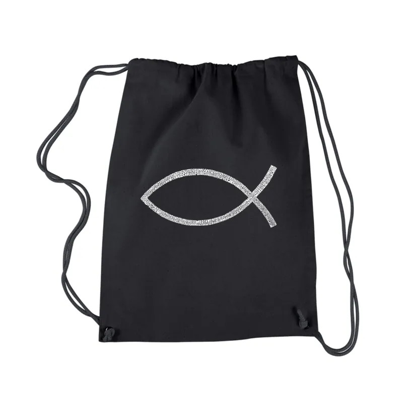 JESUS FISH - Drawstring Backpack sold by LA Pop Art