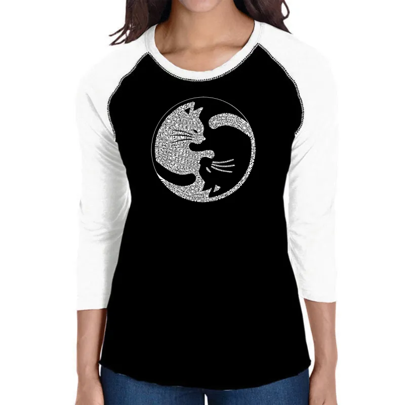 Yin Yang Cat  - Women's Raglan Word Art T-Shirt sold by LA Pop Art