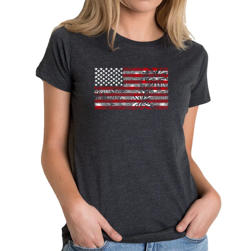 Women's Premium Blend Word Art T-shirt - Fireworks American Flag sold by LA Pop Art