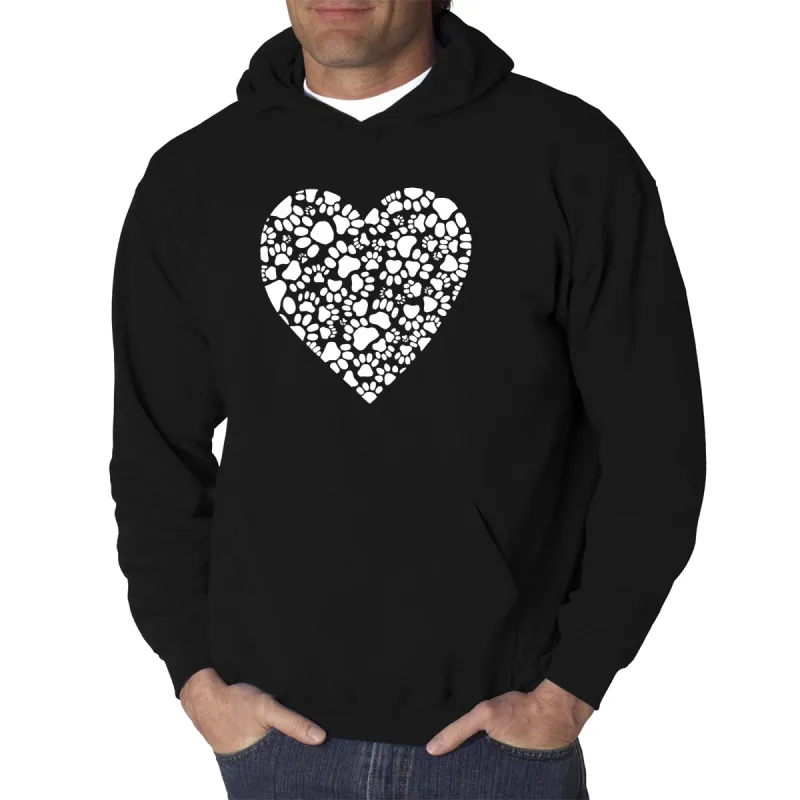 Paw Prints Heart  - Men's Word Art Hooded Sweatshirt sold by LA Pop Art