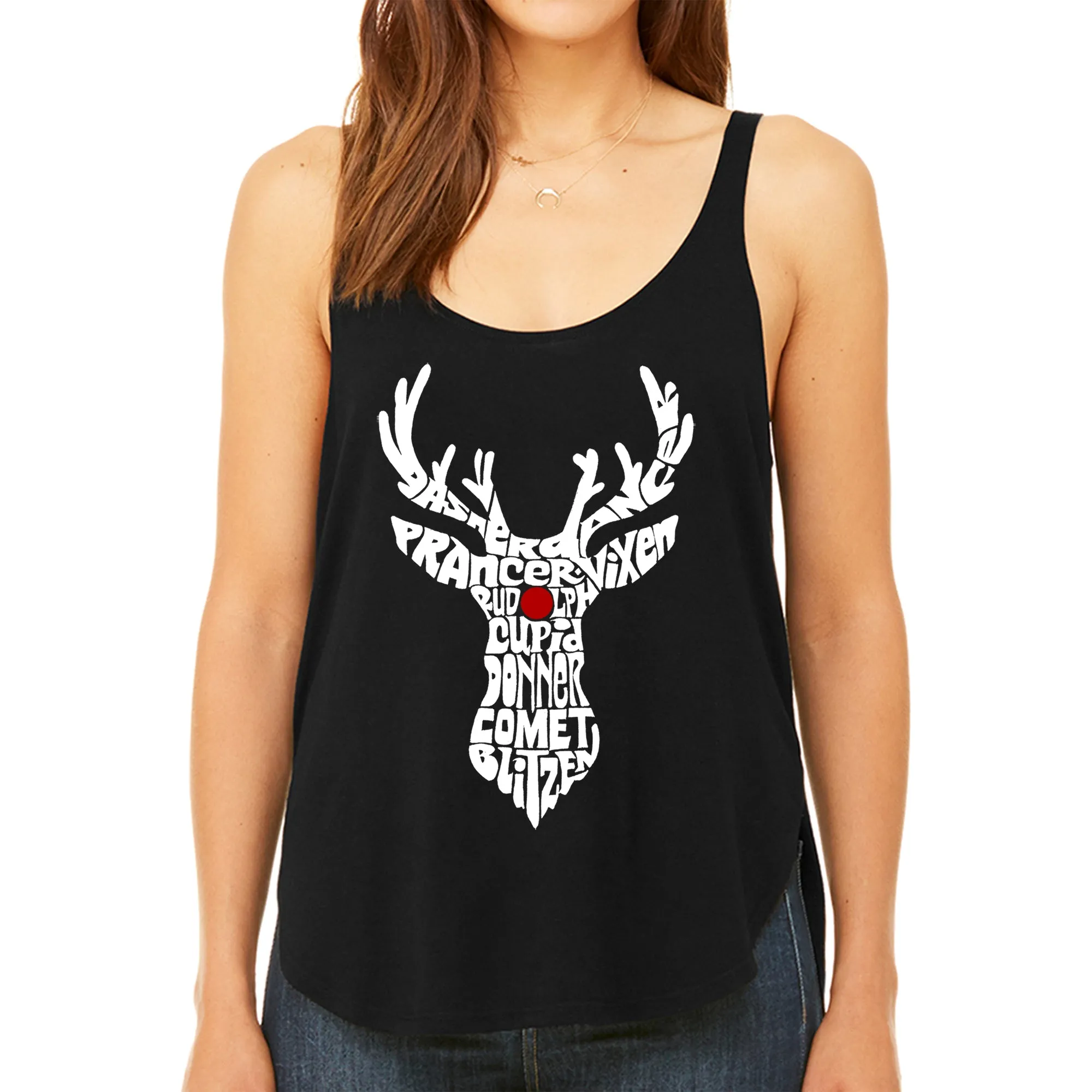 Santa's Reindeer - Women's Premium Word Art Flowy Tank Top sold by LA Pop Art