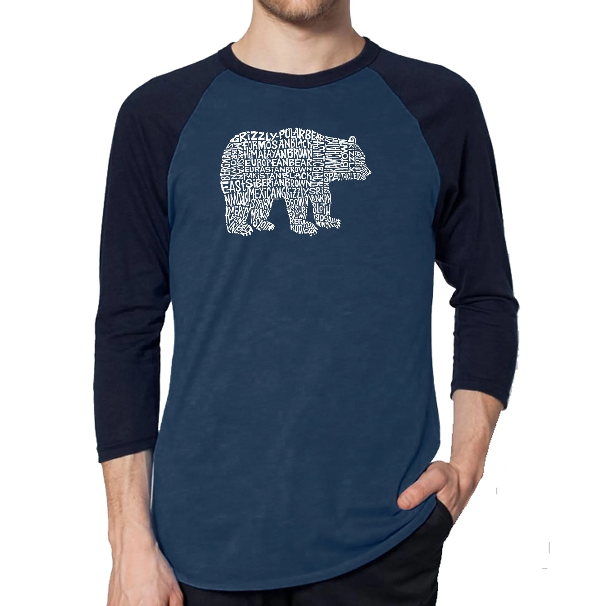 Bear Species - Men's Raglan Baseball Word Art T-Shirt sold by LA Pop Art product image thumbnail 3