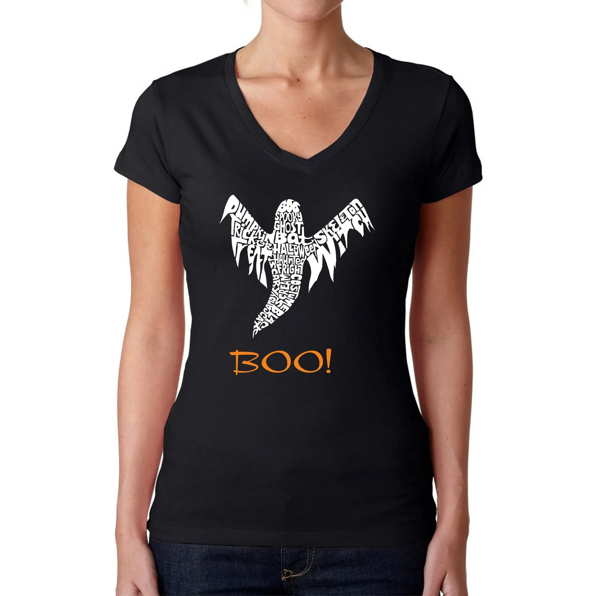 Halloween Ghost - Women's Word Art V-Neck T-Shirt sold by LA Pop Art