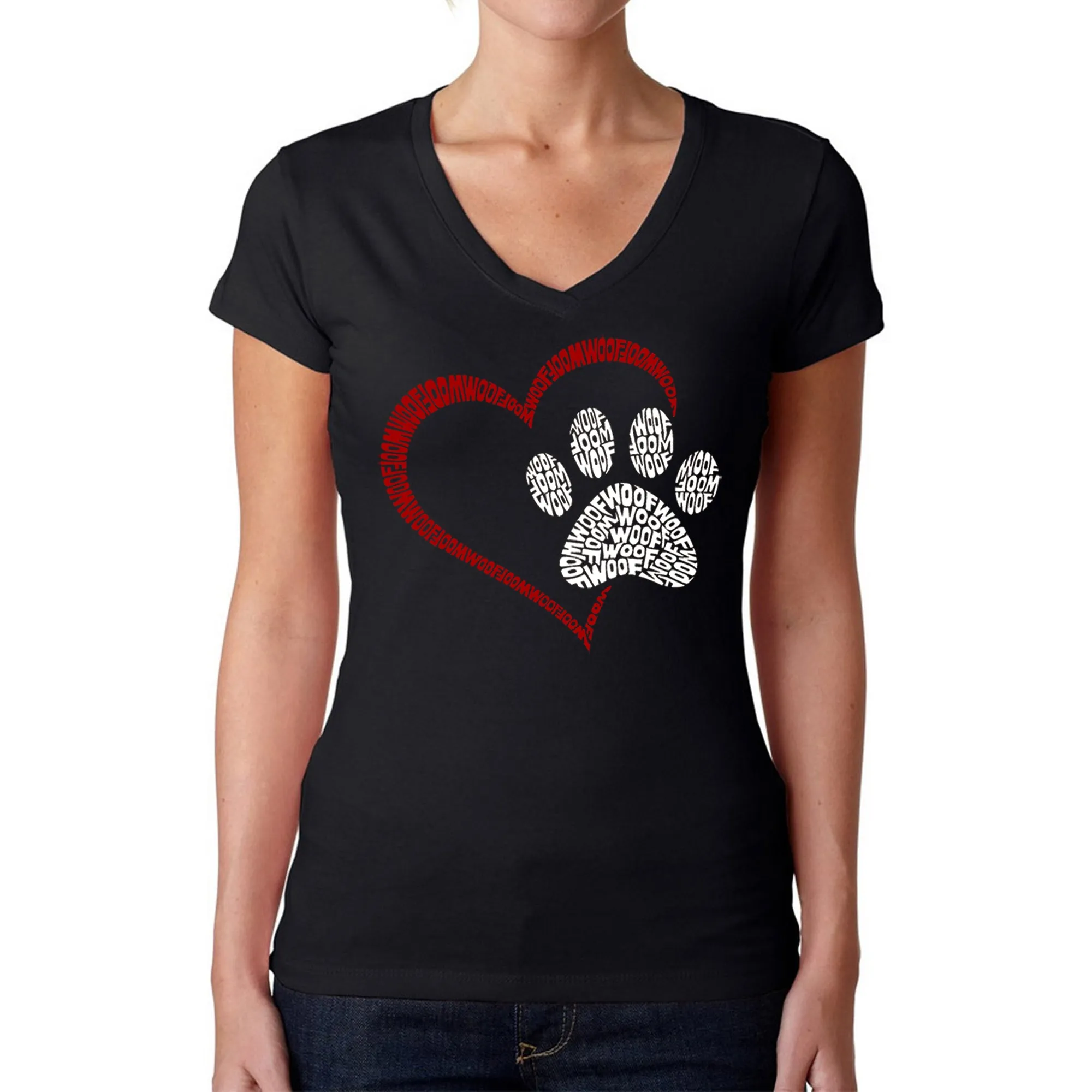 Paw Heart - Women's Word Art V-Neck T-Shirt sold by LA Pop Art