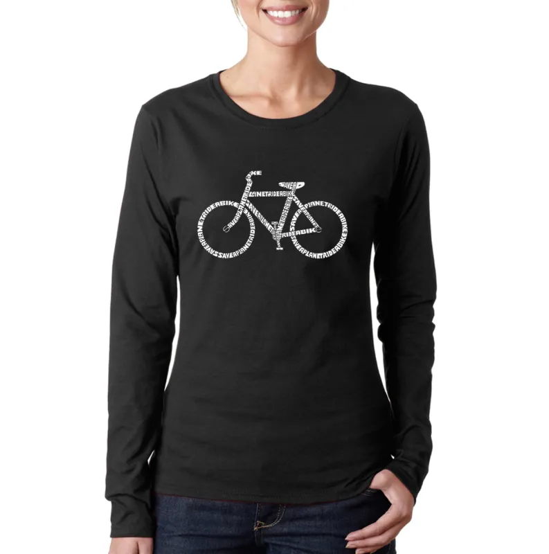 SAVE A PLANET, RIDE A BIKE - Women's Word Art Long Sleeve T-Shirt sold by LA Pop Art