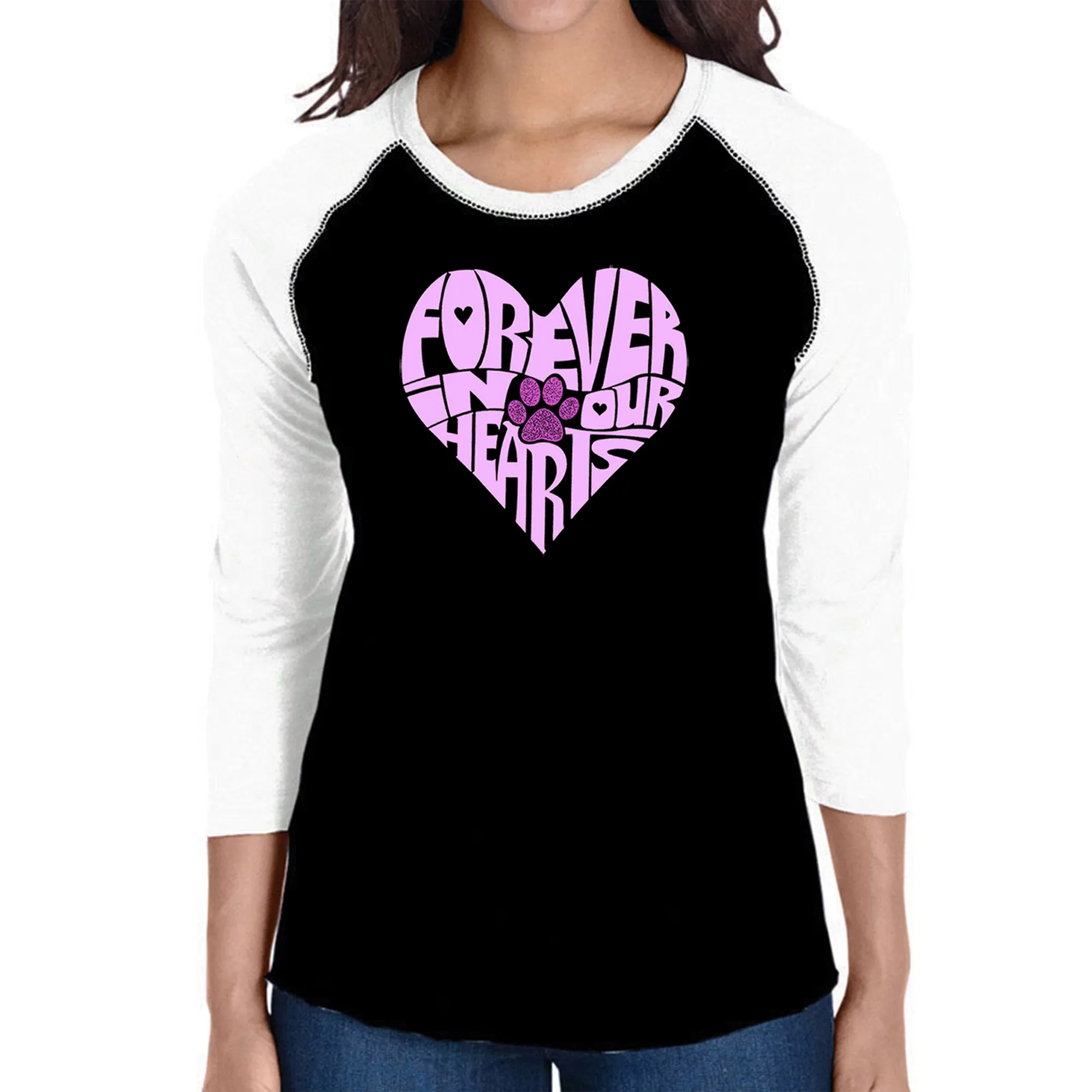 Forever In Our Hearts - Women's Raglan Word Art T-Shirt sold by LA Pop Art