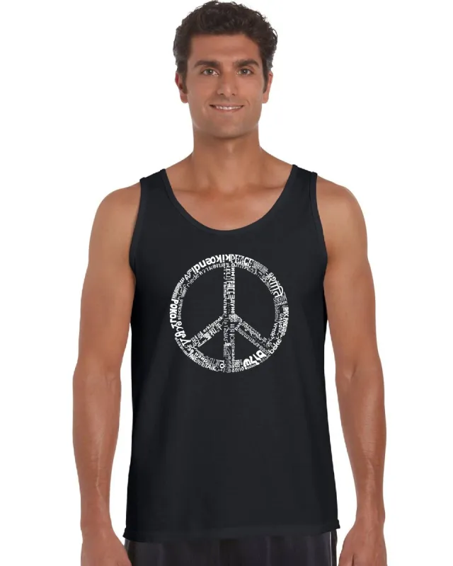 THE WORD PEACE IN 77 LANGUAGES - Men's Word Art Tank Top sold by LA Pop Art