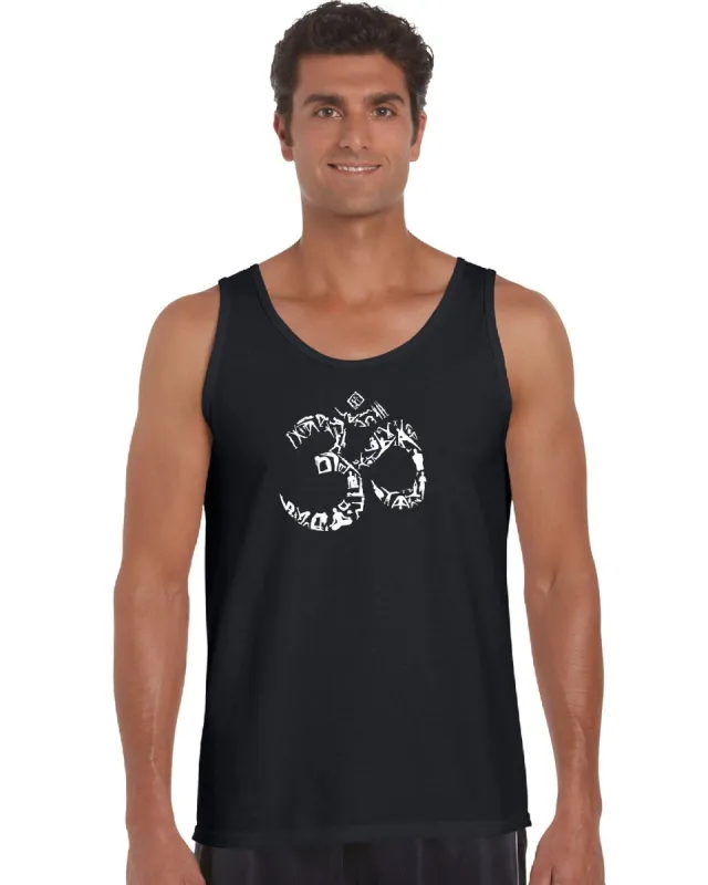 THE OM SYMBOL OUT OF YOGA POSES - Men's Word Art Tank Top sold by LA Pop Art