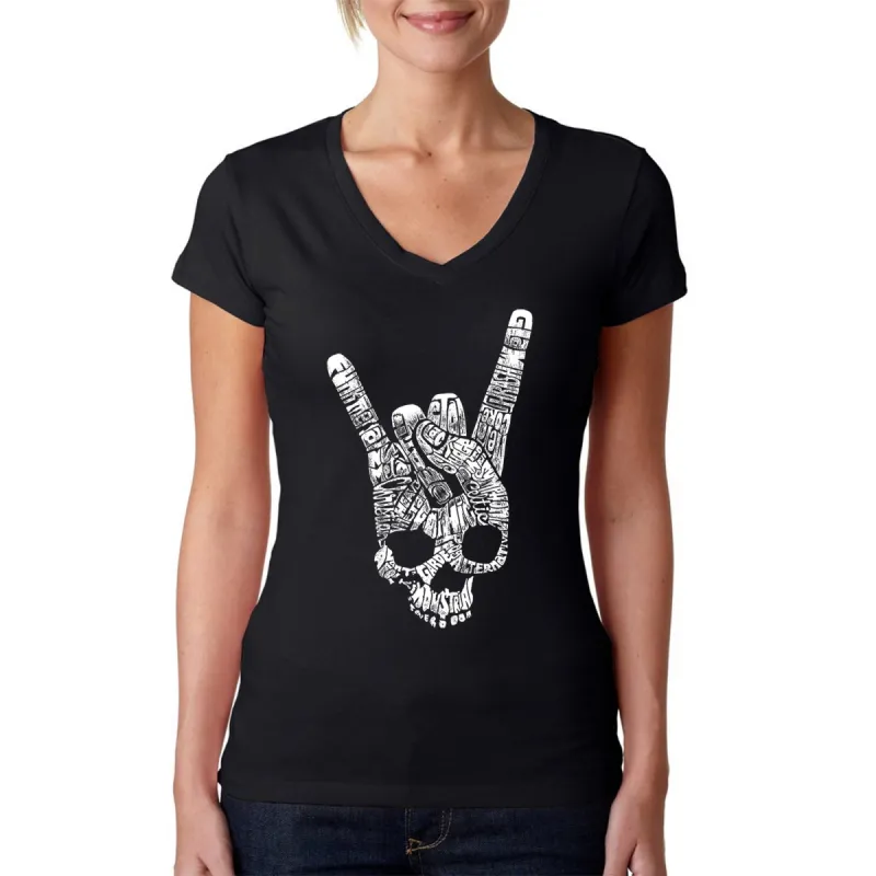 Heavy Metal Genres - Women's Word Art V-Neck T-Shirt sold by LA Pop Art