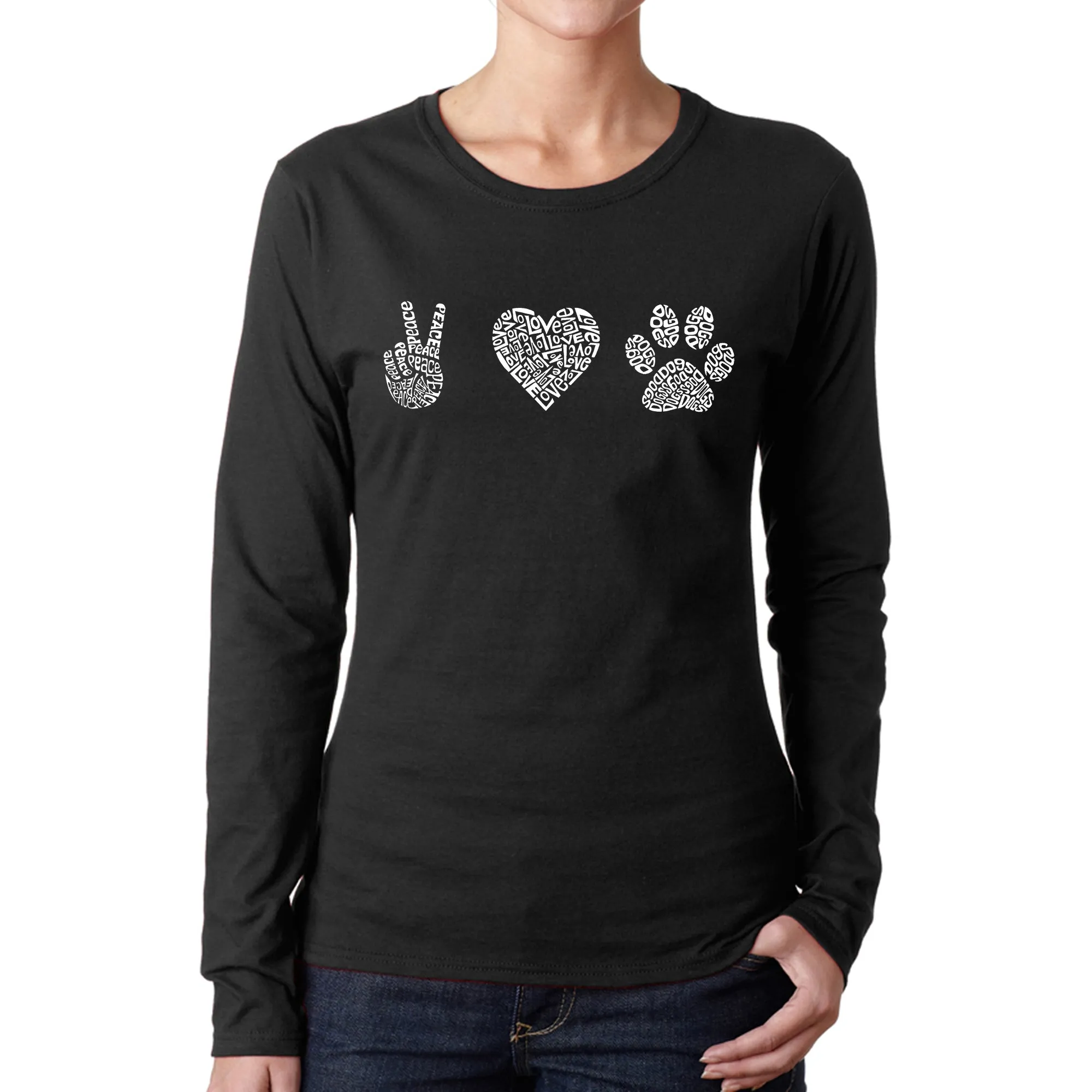 Peace Love Dogs - Women's Word Art Long Sleeve T-Shirt sold by LA Pop Art