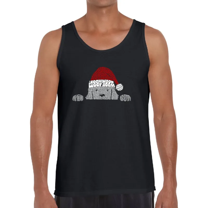 Christmas Peeking Dog - Men's Word Art Tank Top sold by LA Pop Art