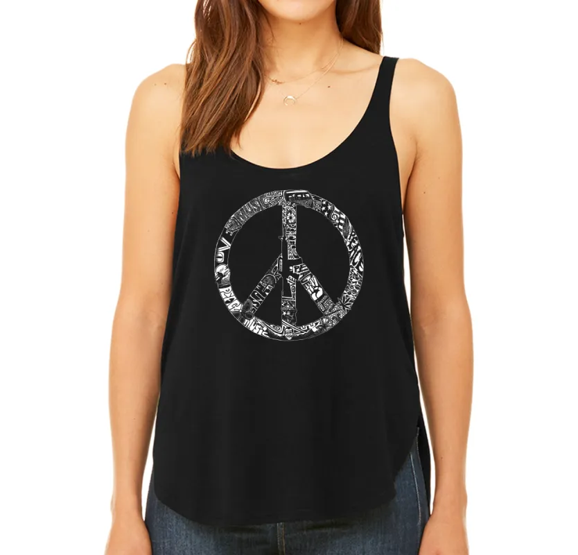PEACE, LOVE, & MUSIC - Women's Word Art Flowy Tank sold by LA Pop Art