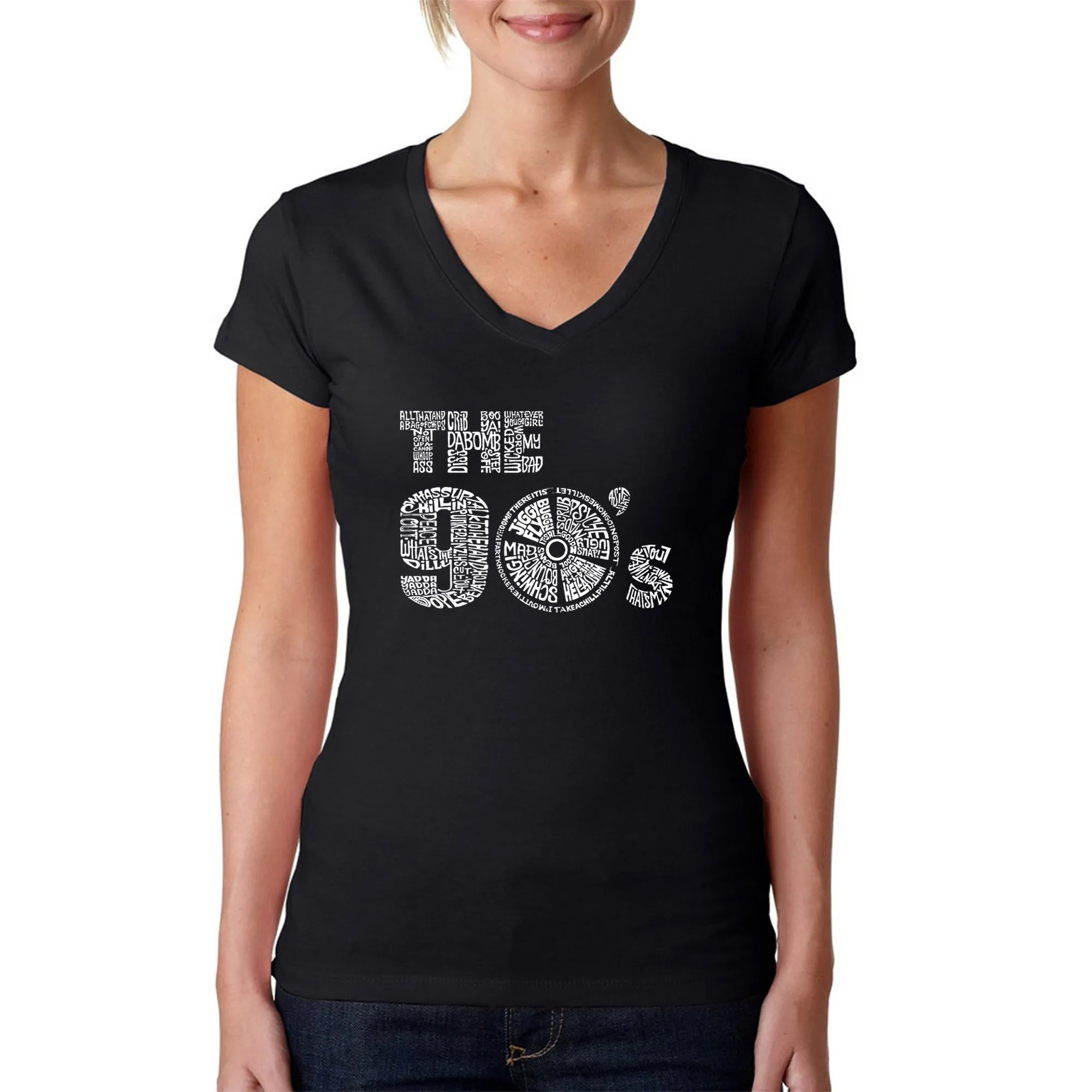 90S - Women's Word Art V-Neck T-Shirt sold by LA Pop Art