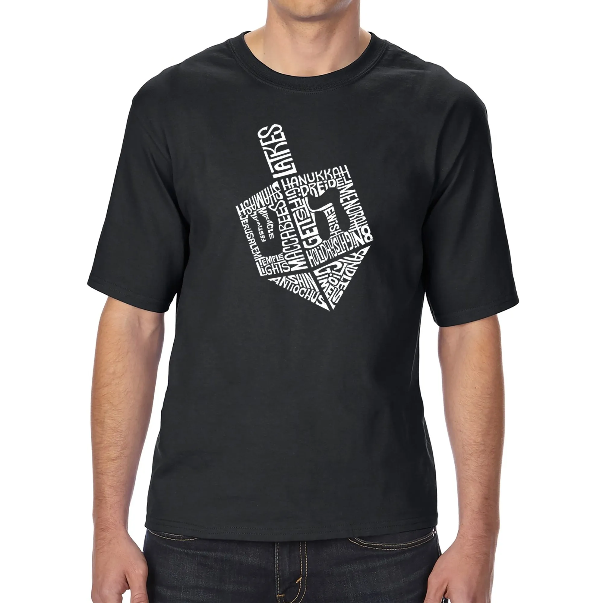 Hanukkah Dreidel - Men's Tall and Long Word Art T-Shirt sold by LA Pop Art